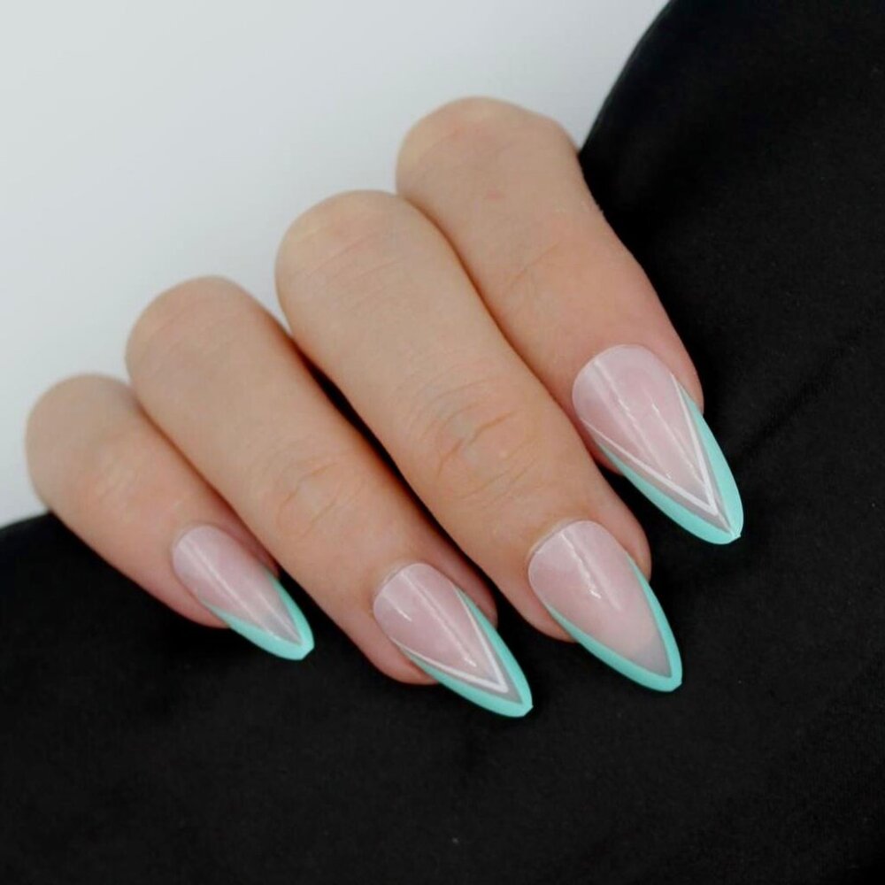 Turquoise almond shape press on nails sea